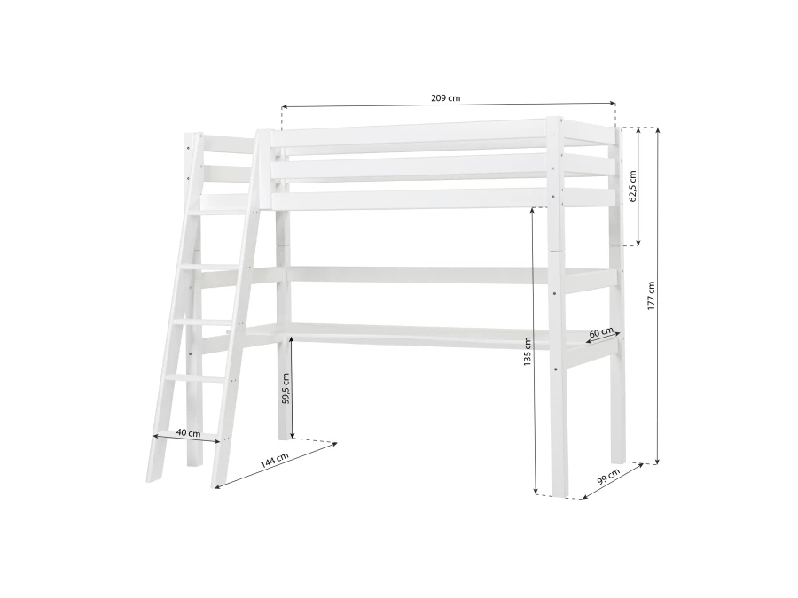 Hoppekids ECO Luxury hoogslaper met bureau 90x200 - schuine ladder - luxe bodem - Afbeelding 7