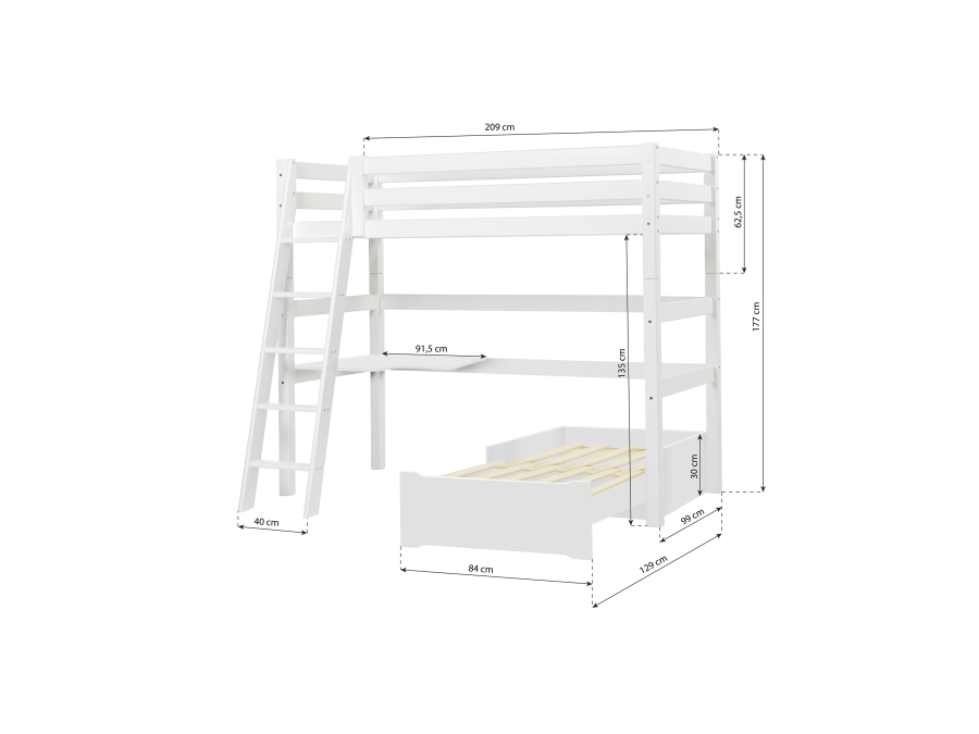 Hoppekids ECO Luxury hoogslaper met bureau en lounge 90x200 - schuine ladder - luxe bodem - Afbeelding 11