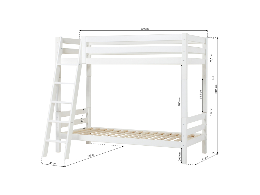 Hoppekids ECO Luxury hoog stapelbed 90x200 - schuine ladder - Afbeelding 7