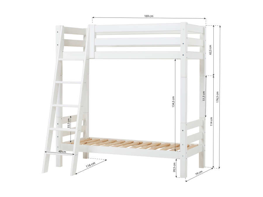 Hoppekids ECO Luxury hoog stapelbed 70x160 - schuine ladder - Afbeelding 4