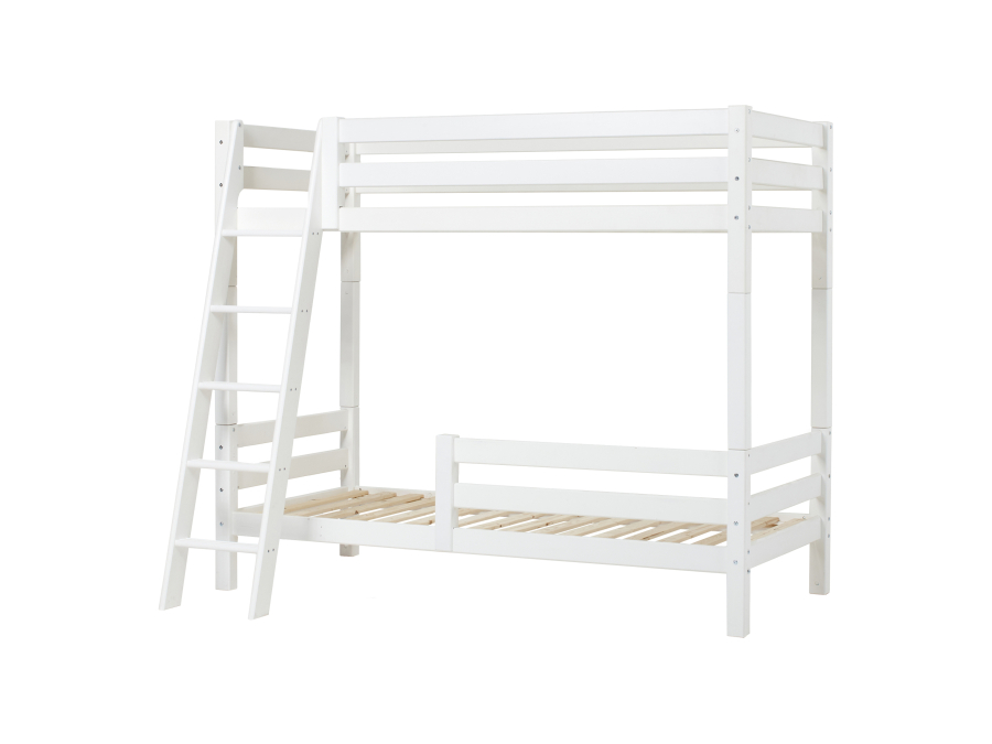 Hoppekids ECO Luxury hoog stapelbed met uitvalbeschermer 90x200 - schuine ladder - luxe bodems