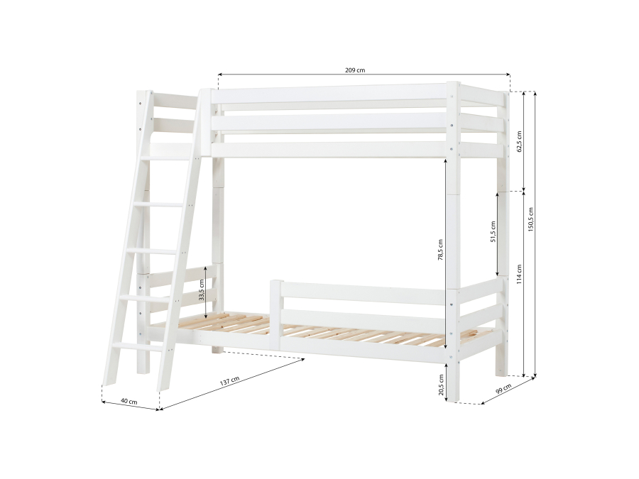 Hoppekids ECO Luxury hoog stapelbed met uitvalbeschermer 90x200 - schuine ladder - Afbeelding 4
