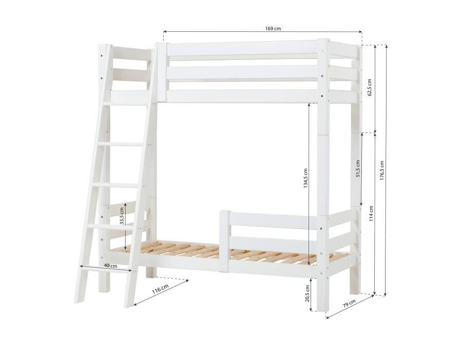 Hoppekids ECO Luxury hoog stapelbed met uitvalbeschermer 70x160 - schuine ladder - Afbeelding 4