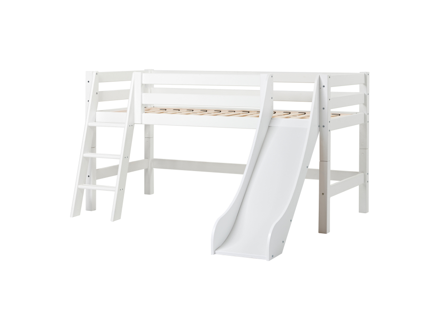 Hoppekids ECO Luxury halfhoogslaper met glijbaan 90x200 - schuine ladder - luxe bodem