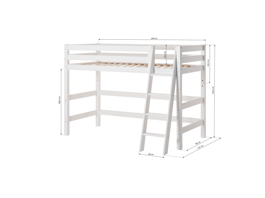 Hoppekids ECO Luxury verhoogde halfhoogslaper 90x200 - schuine ladder - luxe bodem - Afbeelding 9