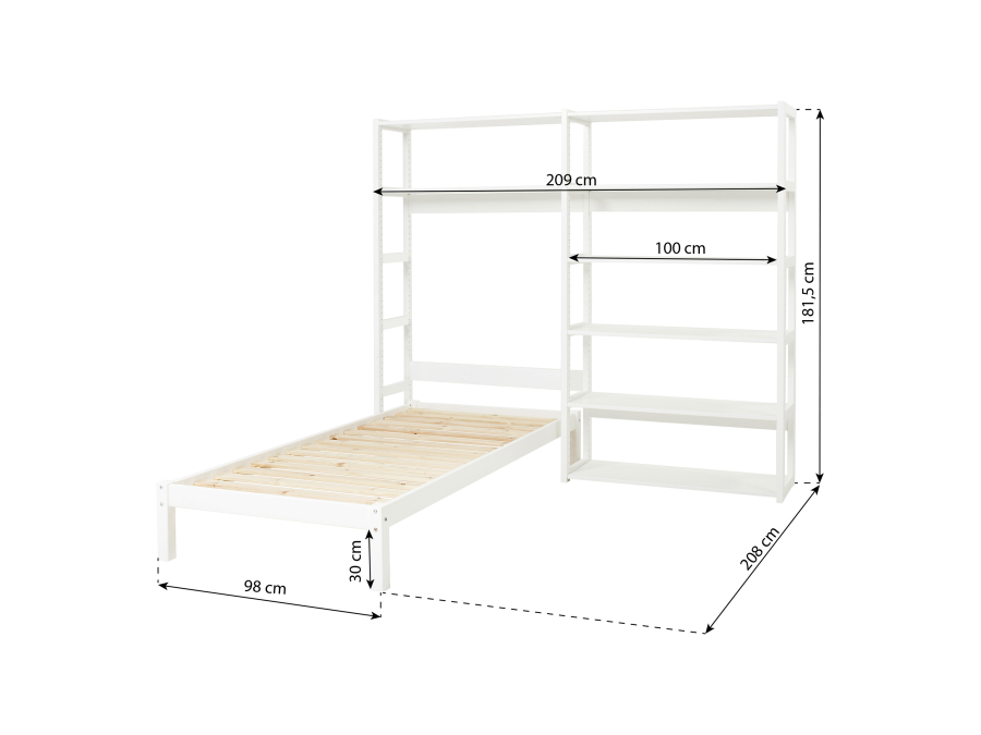 Hoppekids Storey bed 90x200 met boekenkast - 8 legplanken - Afbeelding 3