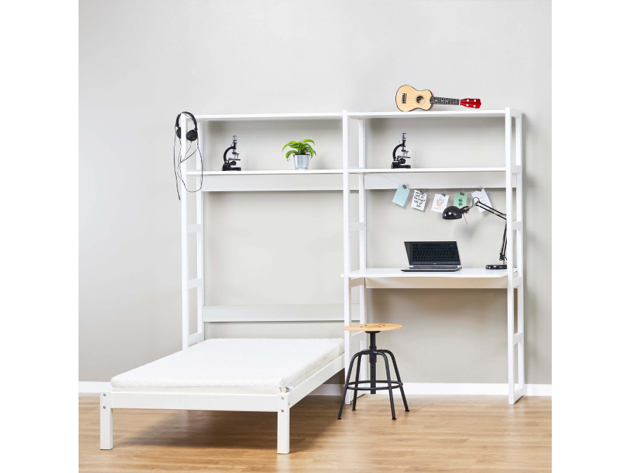 Hoppekids Storey bed 90x200 met boekenkast en bureau - 4 legplanken - Afbeelding 2