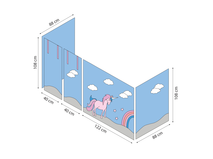 Hoppekids Unicorn gordijn - verhoogde halfhoogslaper 90x200 - Afbeelding 6