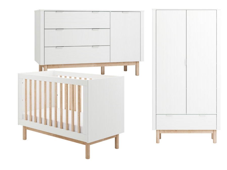 Pinio Miloo 3-delige babykamer met grote commode - wit