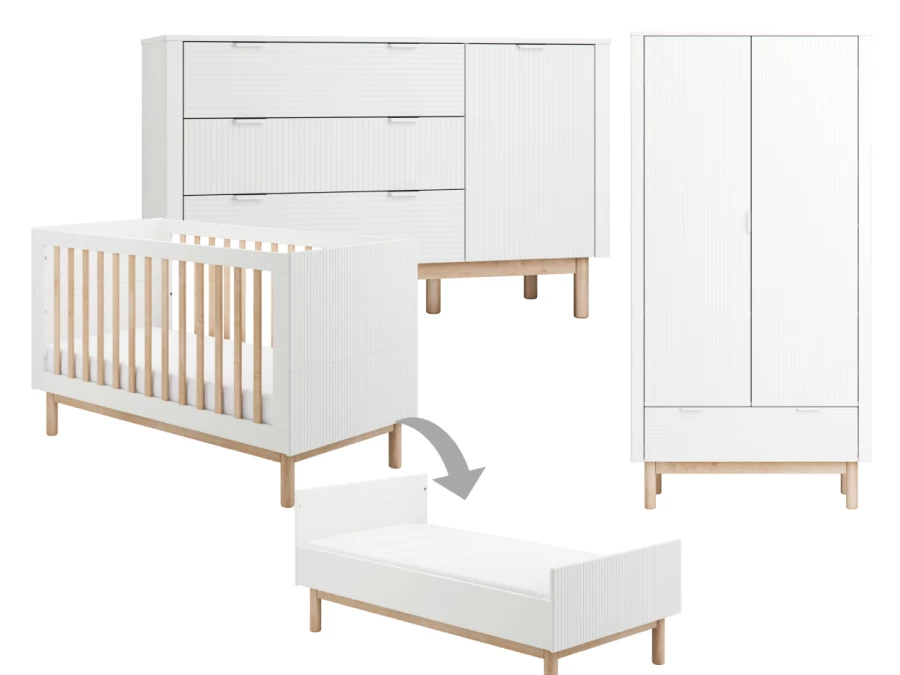 Pinio Miloo 3-delige meegroeikamer met grote commode - wit