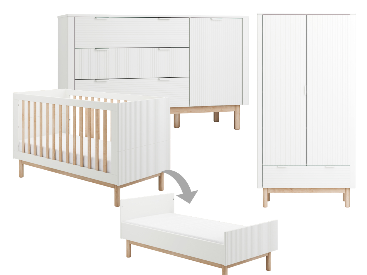 Pinio Miloo 3-delige meegroeikamer met grote commode - wit