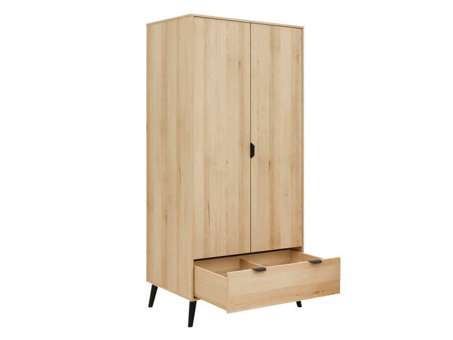 ToiToikids Fay 2-deurs kledingkast Naturel / Mat Zwart - Afbeelding 4