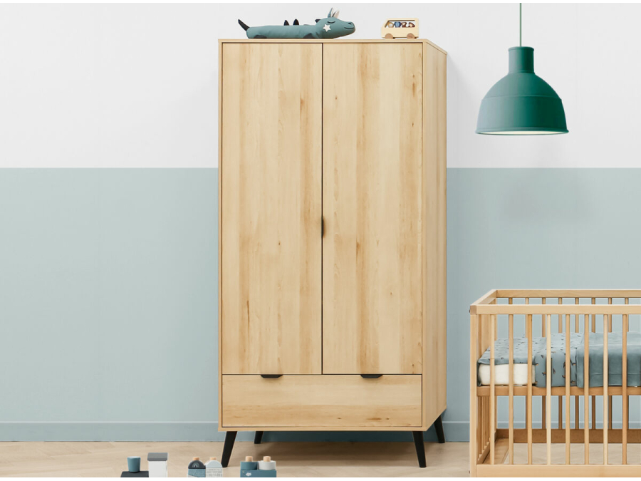 ToiToikids Fay 2-deurs kledingkast Naturel / Mat Zwart - Afbeelding 7