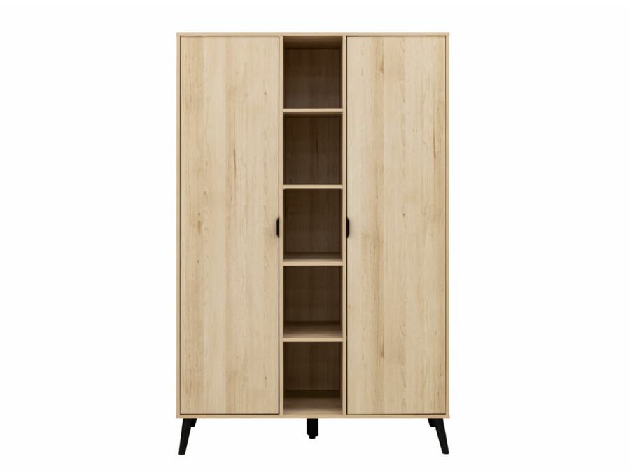 2 door wardrobe with 5 open compartments fay natural matt black 1