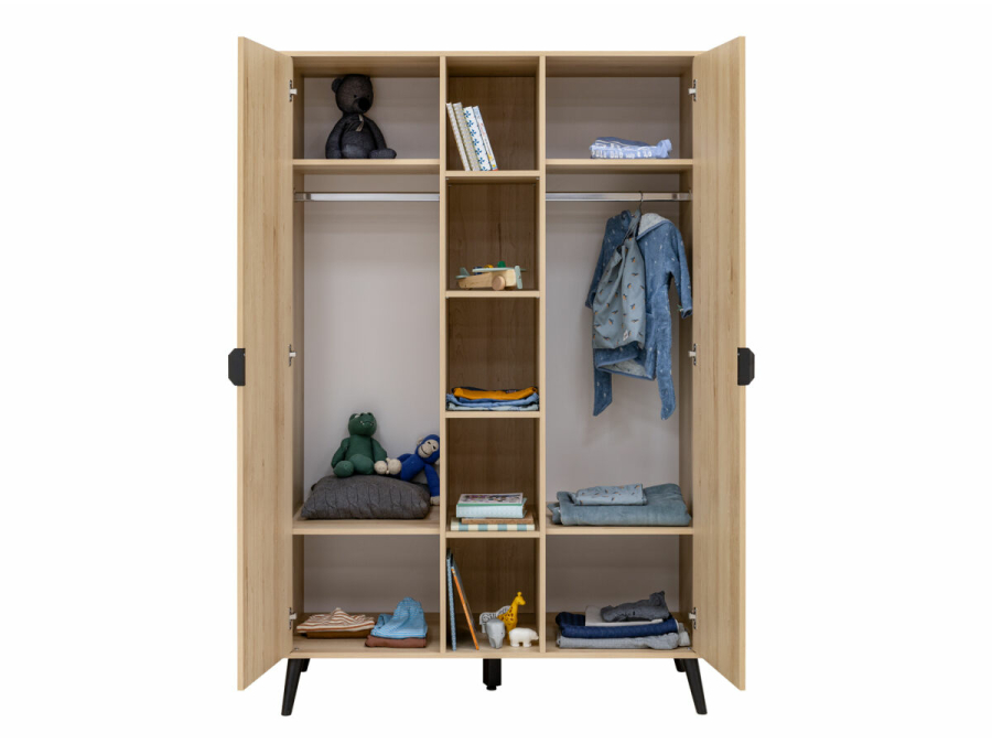 ToiToikids Fay 2-deurs kledingkast met open vakken Naturel / Mat Zwart - Afbeelding 4