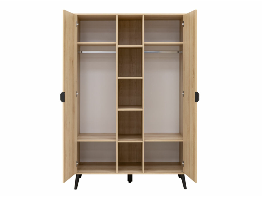 2 door wardrobe with 5 open compartments fay natural matt black 3