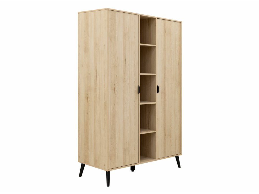 2 door wardrobe with 5 open compartments fay natural matt black 4