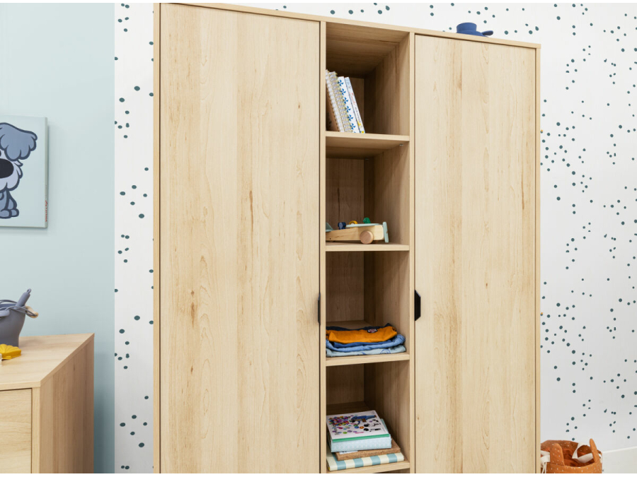 ToiToikids Fay 2-deurs kledingkast met open vakken Naturel / Mat Zwart - Afbeelding 8