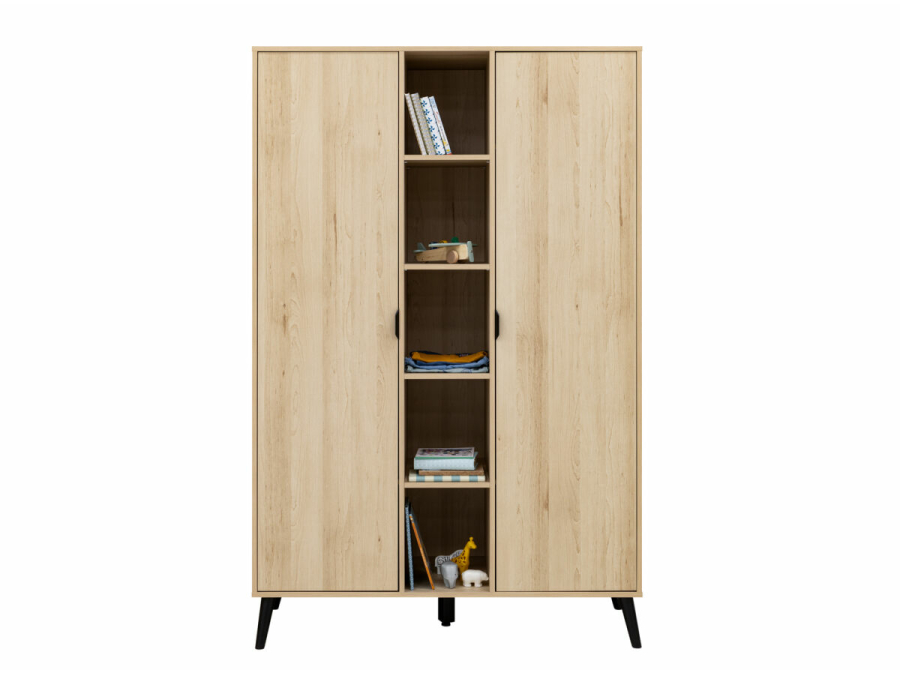 2 door wardrobe with 5 open compartments fay natural matt black