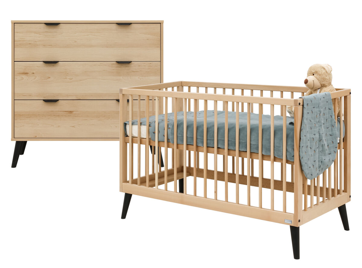 ToiToiKids Fay 2-delige babykamer Naturel / Mat Zwart