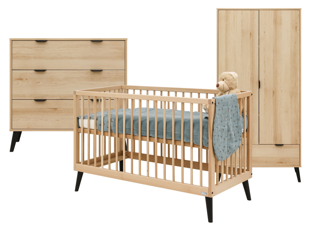 ToiToiKids Fay 3-delige babykamer Naturel / Mat Zwart