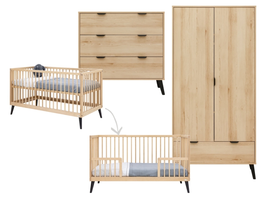 ToiToiKids Fay 3-delige meegroeikamer Naturel / Mat Zwart