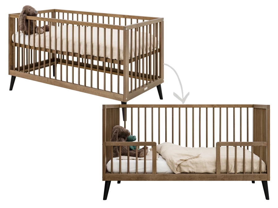 Bopita Zara meegroeibed 70x140 Walnoot / Mat zwart