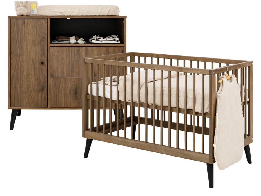 Bopita Zara 2-delige babykamer Walnoot / Mat zwart