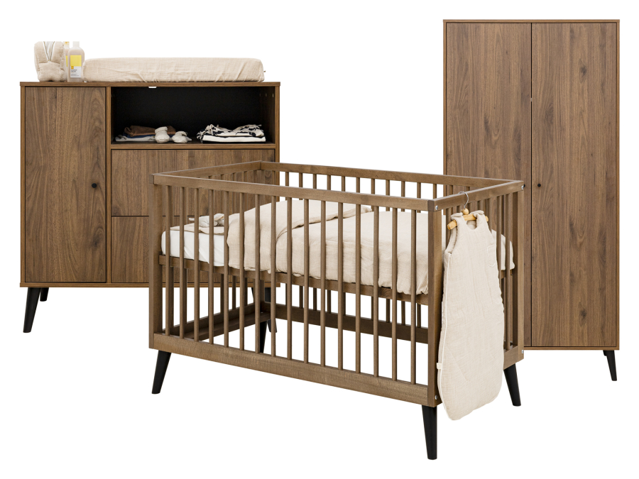 Bopita Zara 3-delige babykamer Walnoot / Mat zwart
