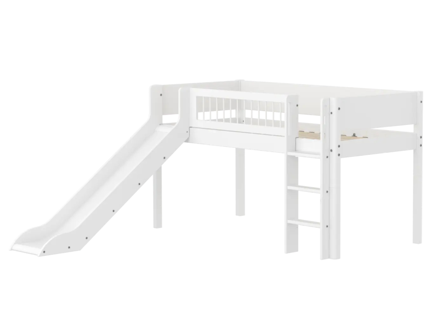 Flexa White Halfhoogslaper m. rechte ladder en glijbaan - Crossbars