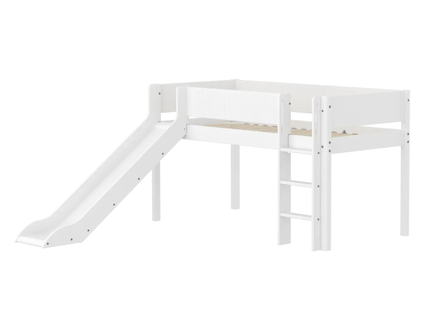 Flexa White Halfhoogslaper m. rechte ladder en glijbaan - Grooves