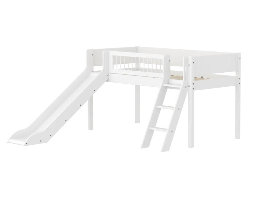 Flexa White Halfhoogslaper m. schuine ladder en glijbaan - Crossbars