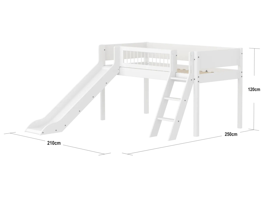 Flexa White Halfhoogslaper m. schuine ladder en glijbaan - Crossbars - Afbeelding 4