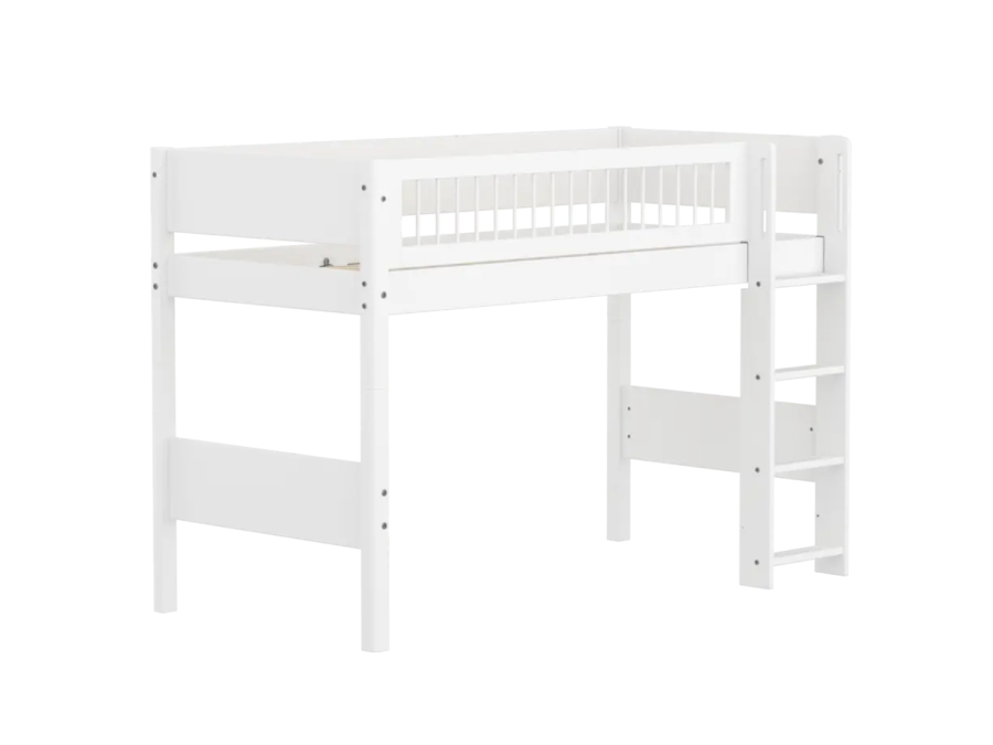 Flexa White Verhoogde halfhoogslaper m. rechte ladder - Crossbars - Afbeelding 3