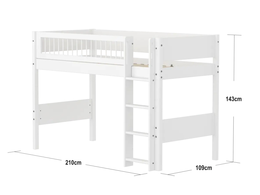 Flexa White Verhoogde halfhoogslaper m. rechte ladder - Crossbars - Afbeelding 4