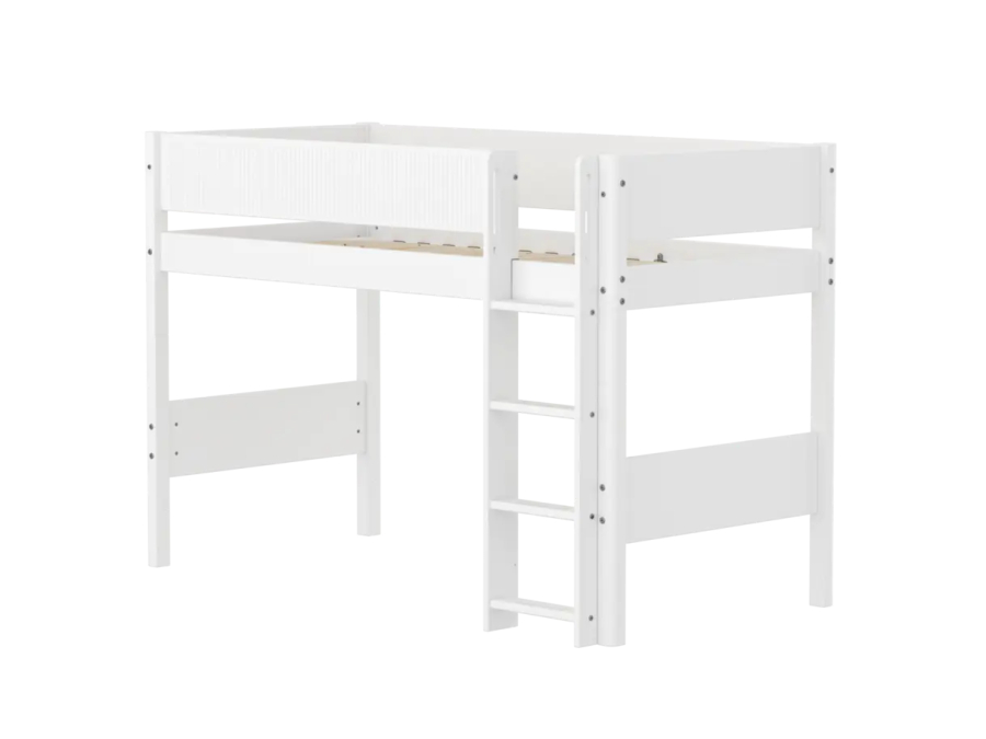 Flexa White Verhoogde halfhoogslaper m. rechte ladder - Grooves