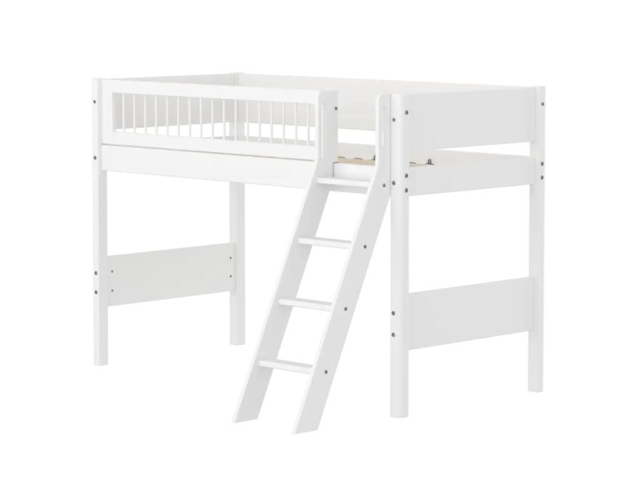 Flexa White Verhoogde halfhoogslaper m. schuine ladder - Crossbars