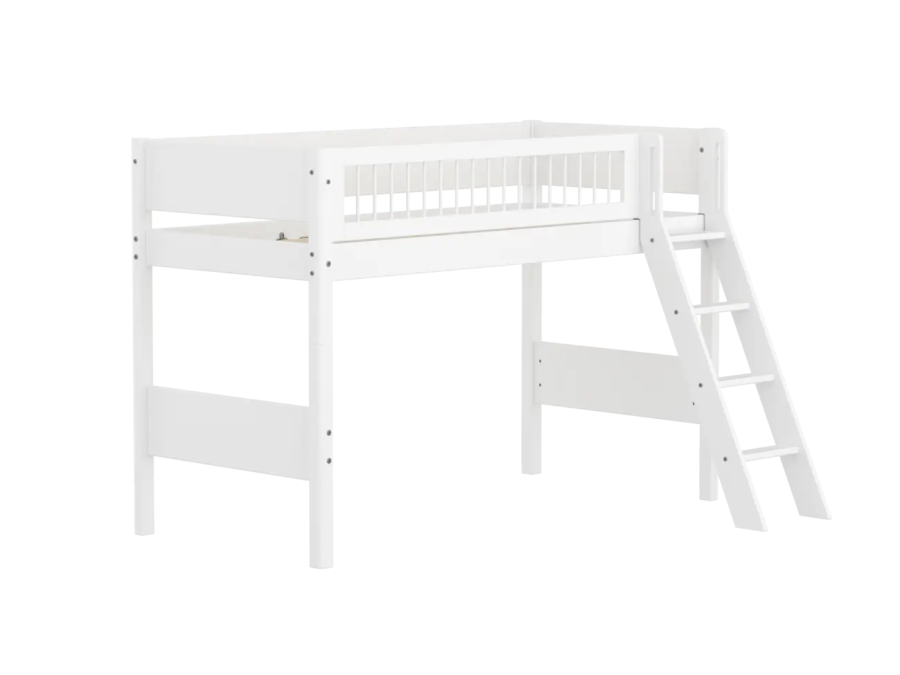 Flexa White Verhoogde halfhoogslaper m. schuine ladder - Crossbars - Afbeelding 3