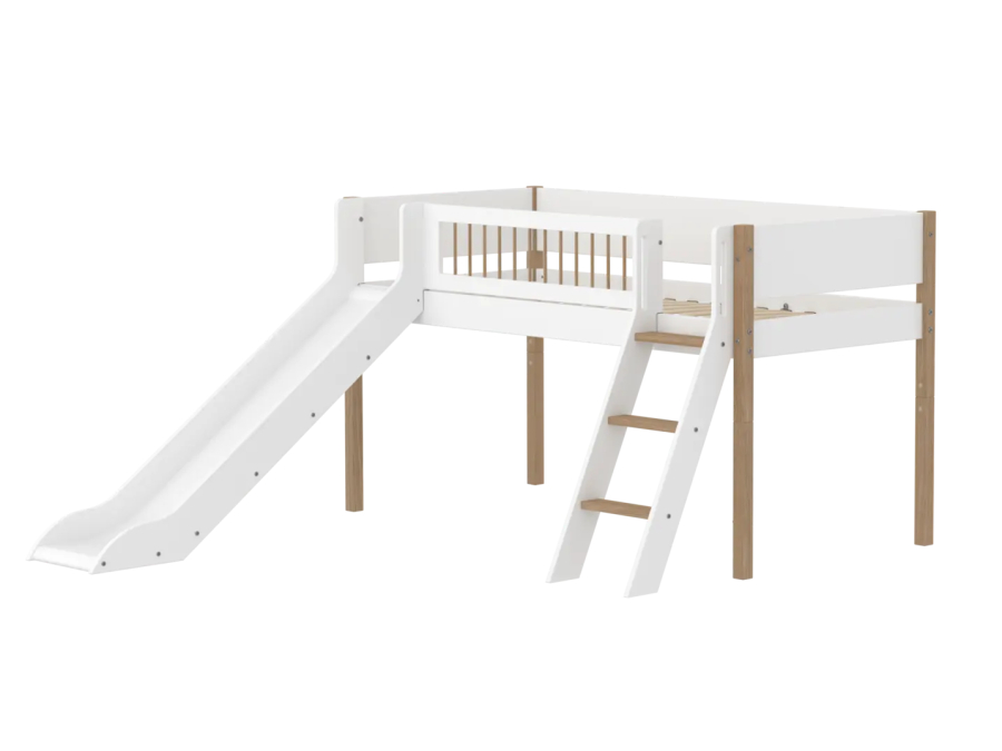 Flexa Nor Halfhoogslaper m. spijlen schuine ladder en glijbaan