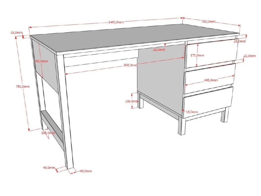 Vipack Eva bureau met 3 laden wit - Afbeelding 3