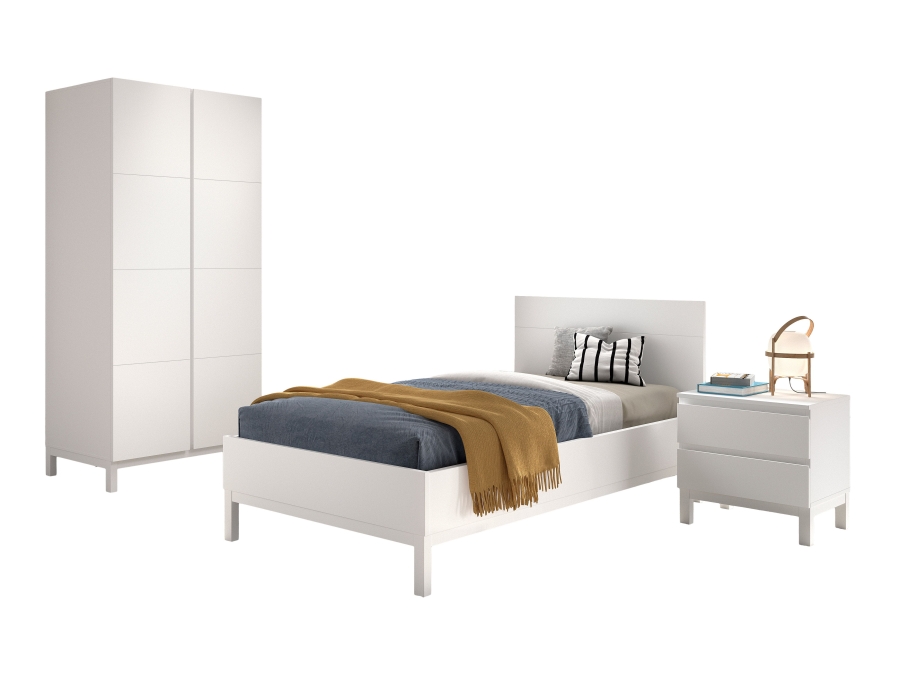 Vipack Eva bed met nachtkastje en 2-deurs kledingkast wit