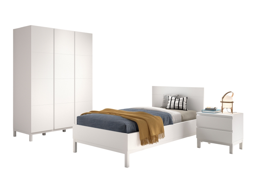 Vipack Eva bed met nachtkastje en 3-deurs kledingkast wit