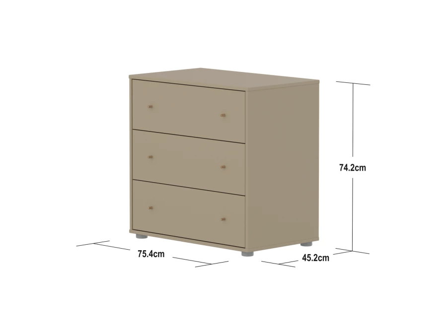 Flexa Saga commode 3 lades met eiken knoppen - Oat - Afbeelding 4