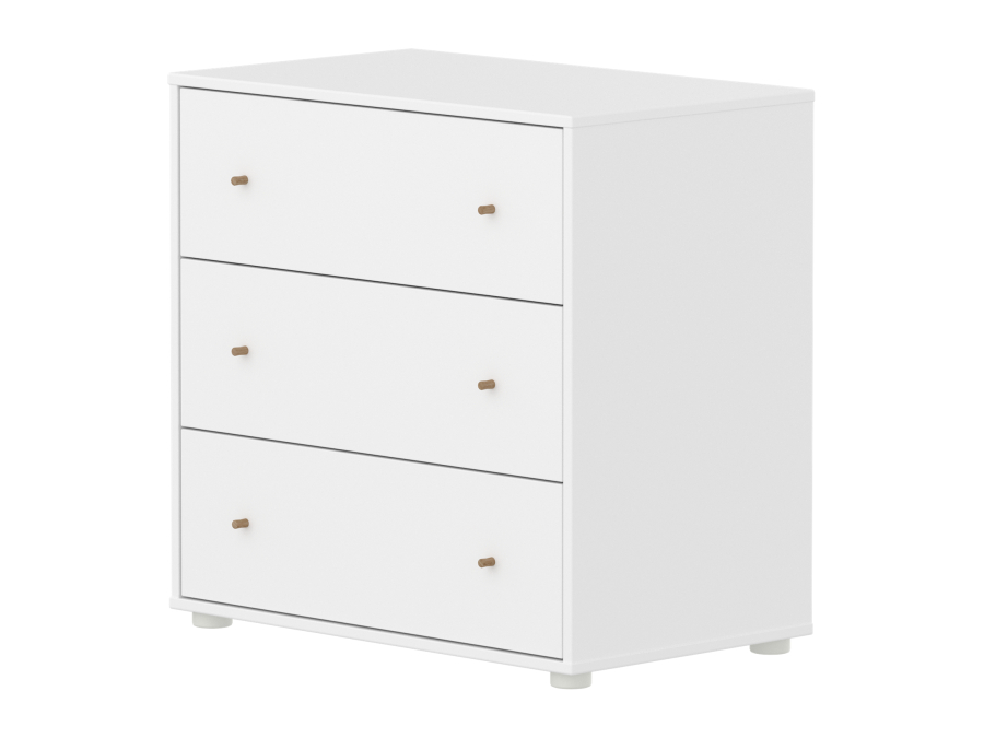Flexa Saga commode 3 lades met eiken knoppen - Wit