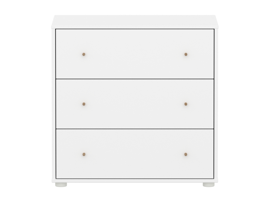 Flexa Saga commode 3 lades met eiken knoppen - Wit - Afbeelding 3