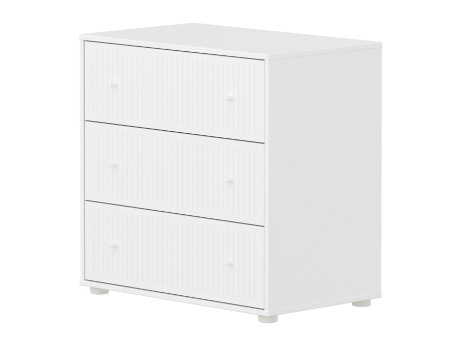 Flexa Saga commode 3 lades met witte knoppen - Wit grooves