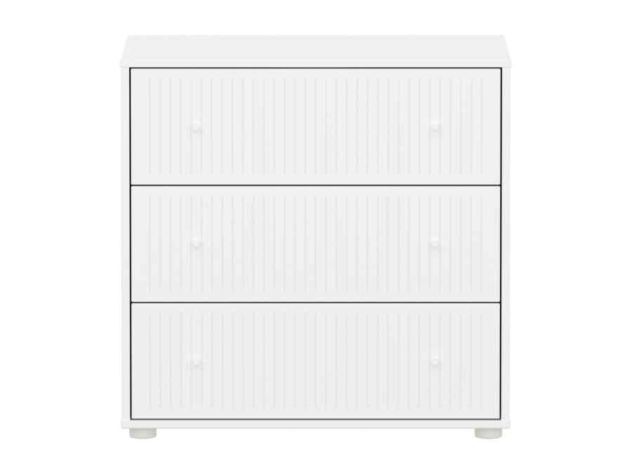 Flexa Saga commode 3 lades met witte knoppen - Wit grooves - Afbeelding 2