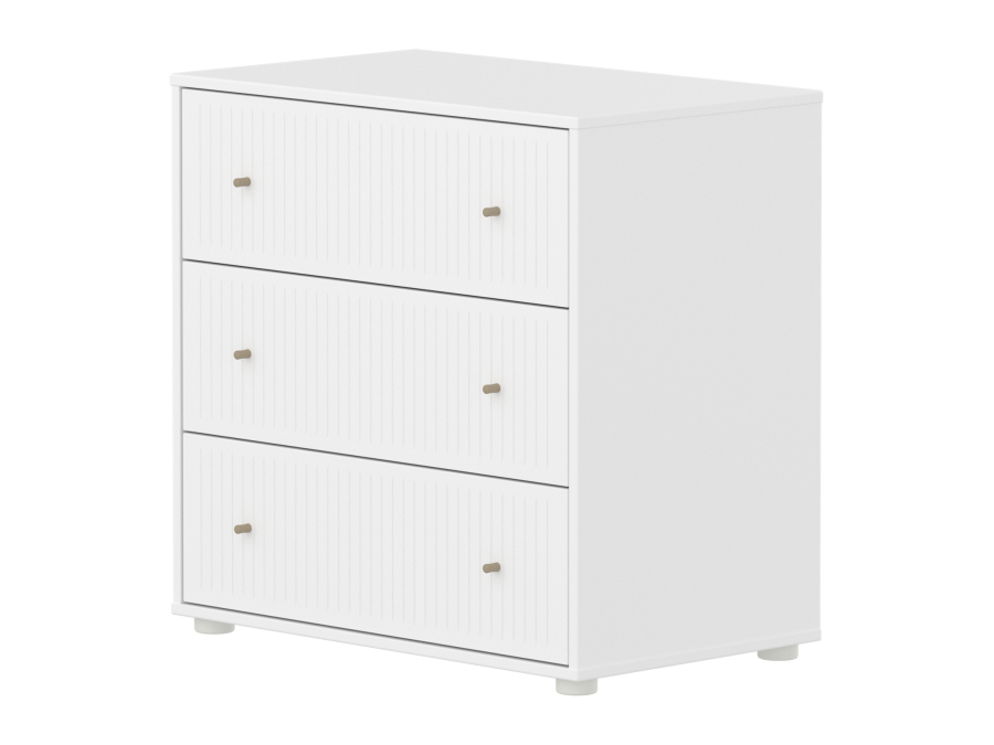Flexa Saga commode 3 lades met oat knoppen - Wit grooves