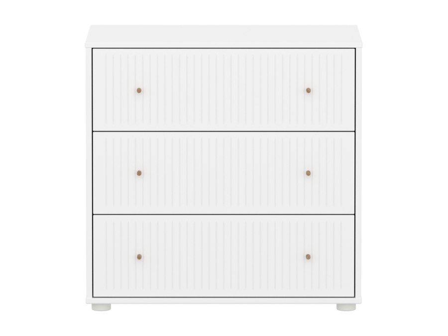 Flexa Saga commode 3 lades met eiken knoppen - Wit grooves - Afbeelding 2