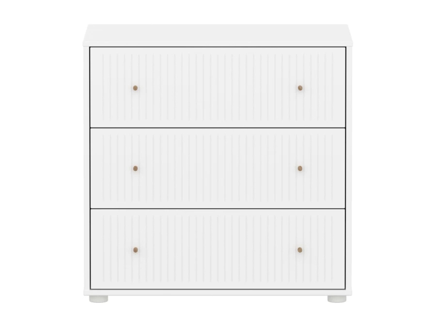 Flexa Saga commode 3 lades met eiken knoppen - Wit grooves - Afbeelding 2